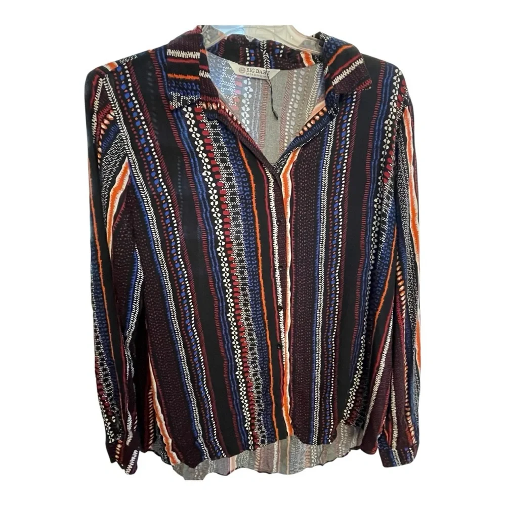 Multicolor Long Sleeve Buttoned Blouse - Picture 2 of 6
